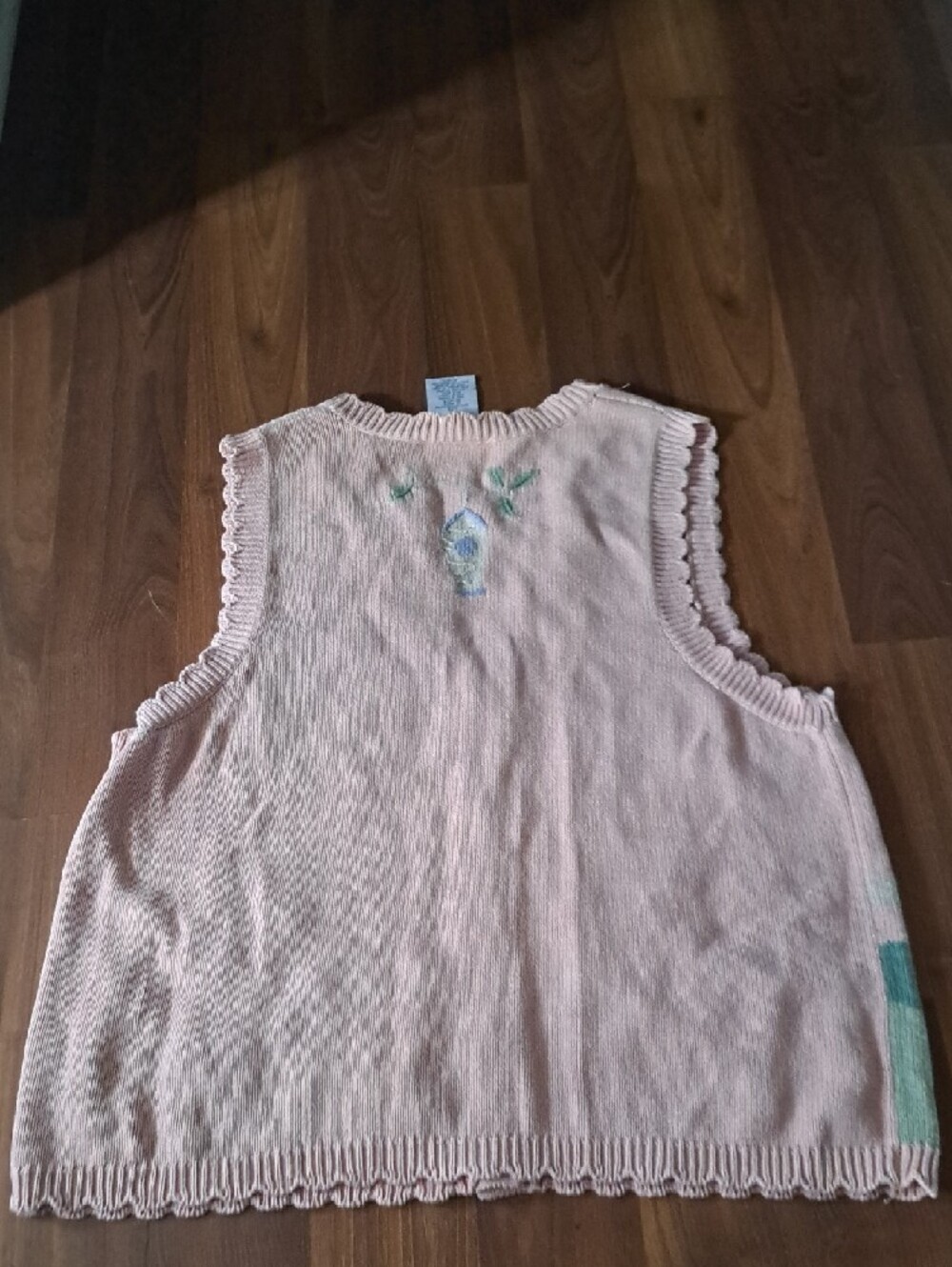 Vintage Pink Embroidered Garden Sweater Vest. Cottagecore, 100% Cotton. Beauty!! - Picture 7 of 8